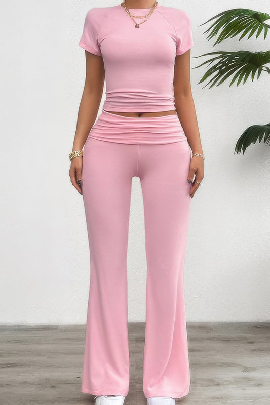 Two Pieces Round Neck Fit Elastic Straight Sets - Tigbul's Variety Fashion Shop