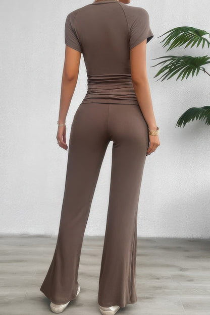 Two Pieces Round Neck Fit Elastic Straight Sets - Tigbul's Variety Fashion Shop