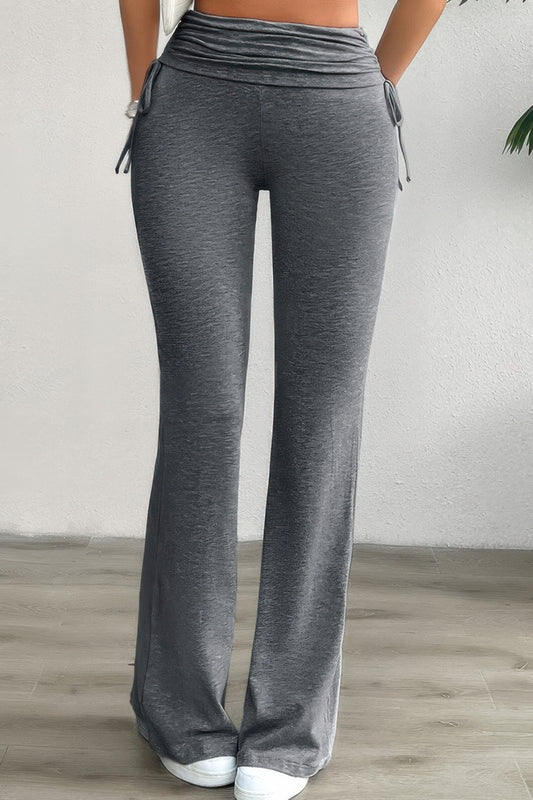 Pleated Solid Waist Band Fit Pants - Tigbul's Variety Fashion Shop