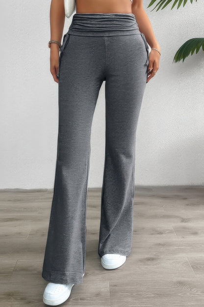 Pleated Solid Waist Band Fit Pants - Tigbul's Variety Fashion Shop