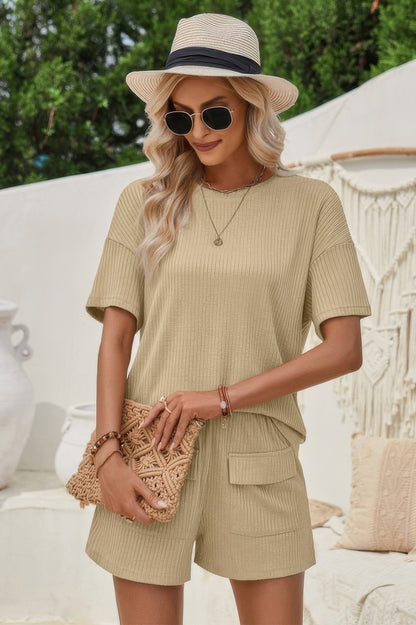 Two Pieces Pocket Trim Solid Loose Fit Sets - Tigbul's Variety Fashion Shop