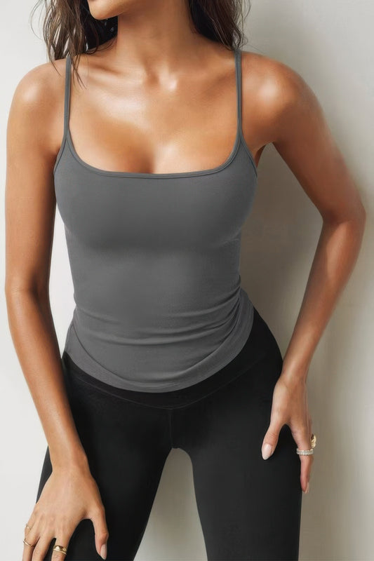 Solid Square Neck Sleeveless Slim Tank Top - Tigbul's Variety Fashion Shop