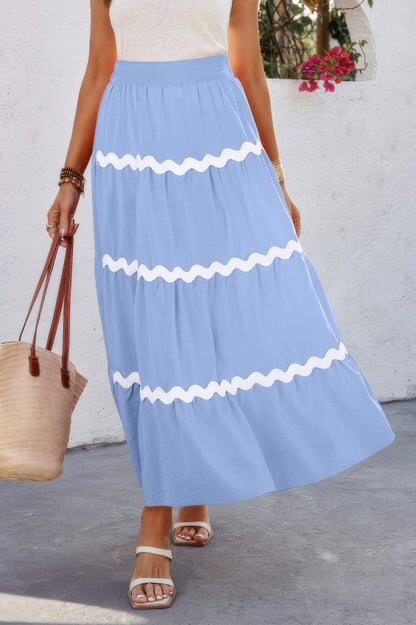 Waves Print Pleated Elastic Waist Band Skirt - Tigbul's Variety Fashion Shop
