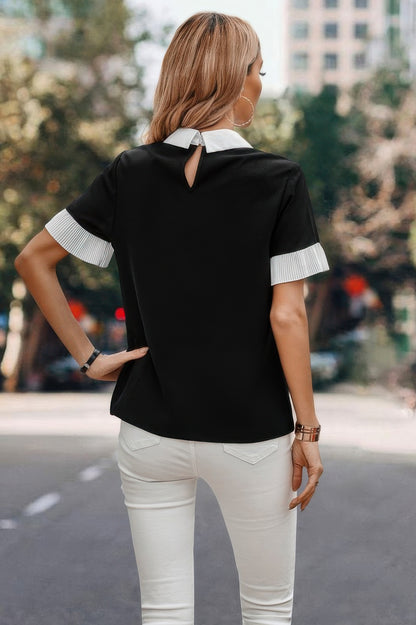 Peter Pan Ruffle Short Sleeves Blouse - Tigbul's Variety Fashion Shop