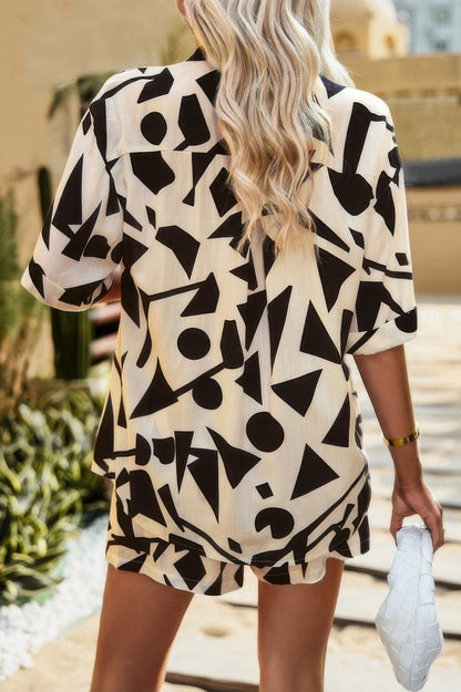 Allover Print Loose Fit Shirt Short Sets - Tigbul's Variety Fashion Shop