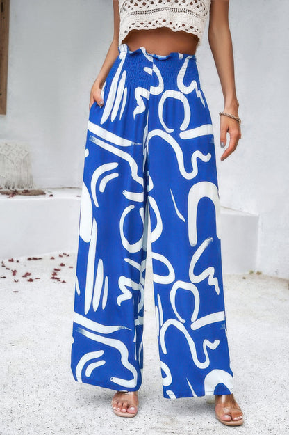 Allover Print Pockets Elastic Band Belt Pant - Tigbul's Variety Fashion Shop
