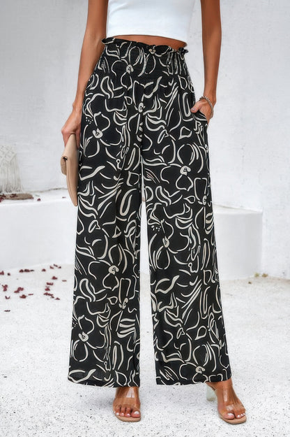Allover Print Pockets Elastic Band Belt Pant - Tigbul's Variety Fashion Shop