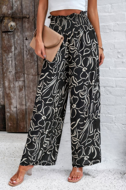 Allover Print Pockets Elastic Band Belt Pant - Tigbul's Variety Fashion Shop