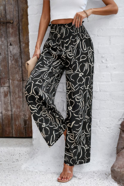 Allover Print Pockets Elastic Band Belt Pant - Tigbul's Variety Fashion Shop