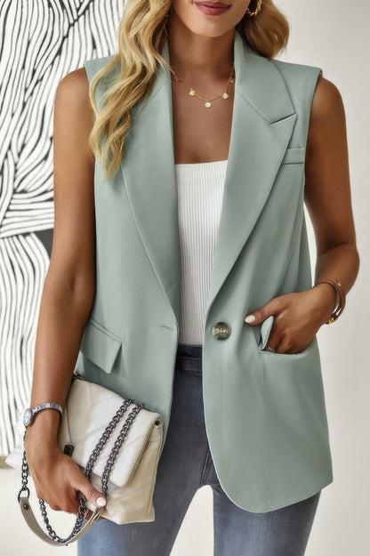 Sleeveless Solid Pockerts Button Front Open Suit - Tigbul's Variety Fashion Shop