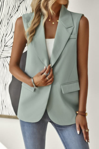 Sleeveless Solid Pockerts Button Front Open Suit - Tigbul's Variety Fashion Shop