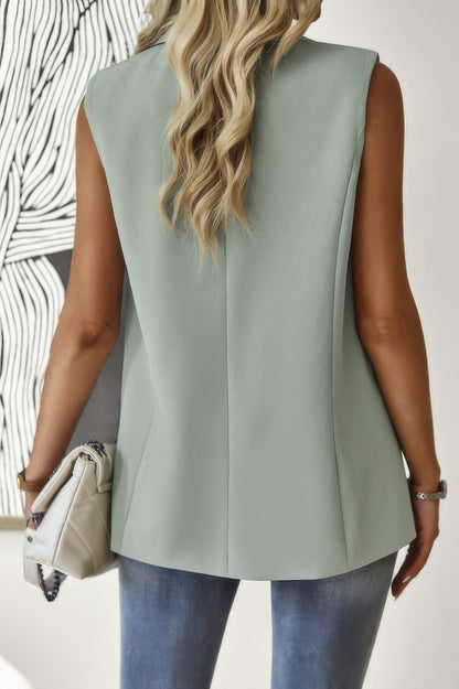 Sleeveless Solid Pockerts Button Front Open Suit - Tigbul's Variety Fashion Shop