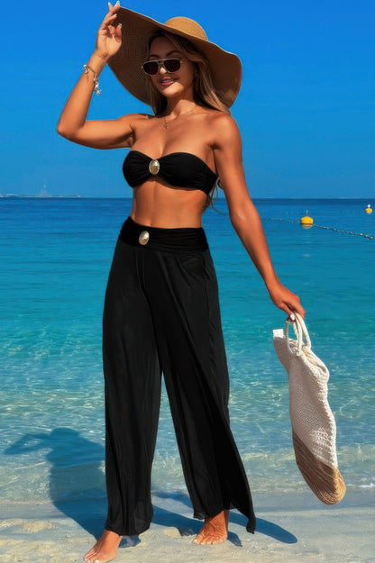Solid Color Metal Decor Beach Bikini Pants Set - Tigbul's Variety Fashion Shop