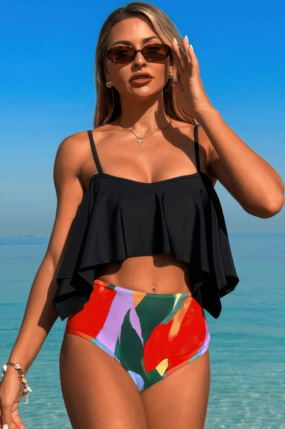 Ruffle Top High Waisted Bottom Tankini Swimsuit - Tigbul's Variety Fashion Shop