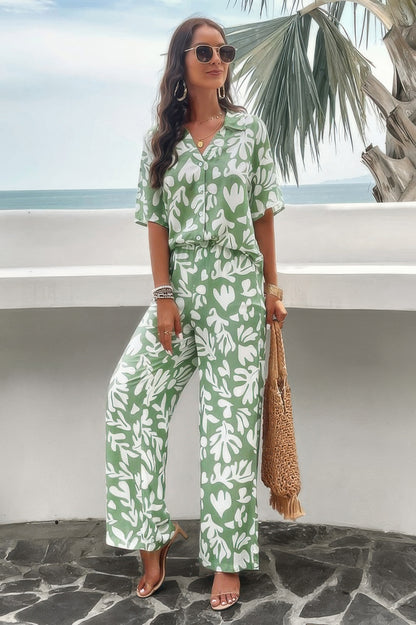 Print Front Button Two Pieces Blouse Sets - Tigbul's Variety Fashion Shop