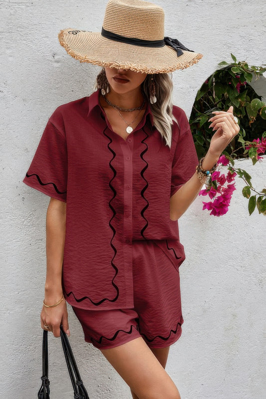 Two Piece Button Down Short Sleeve Outfits Sets - Tigbul's Variety Fashion Shop