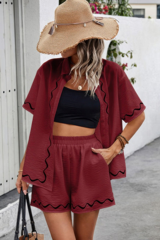 Two Piece Button Down Short Sleeve Outfits Sets - Tigbul's Variety Fashion Shop