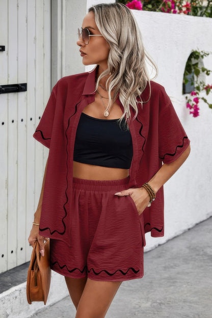 Two Piece Button Down Short Sleeve Outfits Sets - Tigbul's Variety Fashion Shop