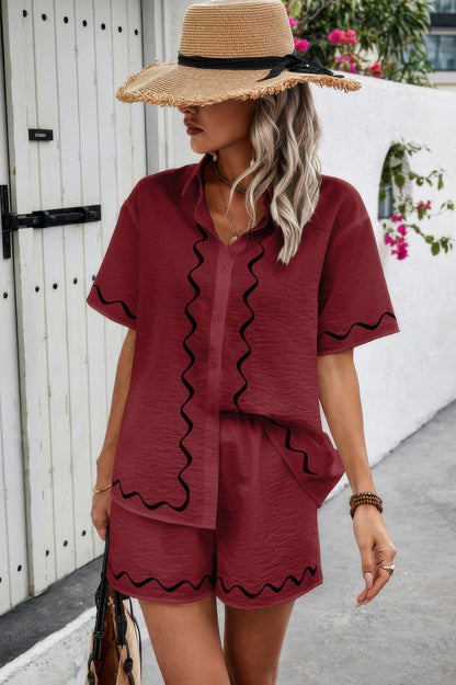 Two Piece Button Down Short Sleeve Outfits Sets - Tigbul's Variety Fashion Shop