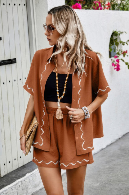 Two Piece Button Down Short Sleeve Outfits Sets - Tigbul's Variety Fashion Shop