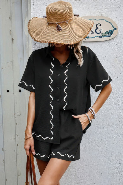 Two Piece Button Down Short Sleeve Outfits Sets - Tigbul's Variety Fashion Shop