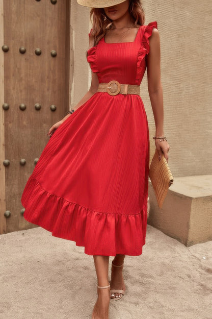 Sleeveless Ruffle Cross Open Back Knot Fit Dress - Tigbul's Variety Fashion Shop