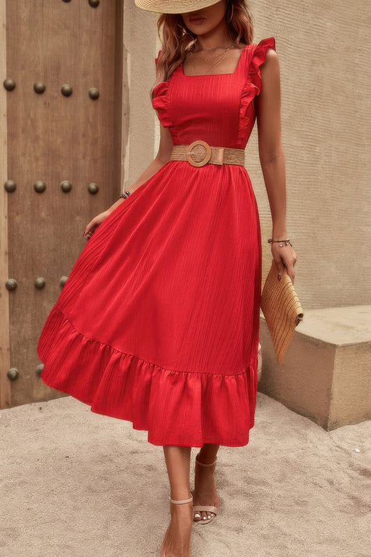 Sleeveless Ruffle Cross Open Back Knot Fit Dress - Tigbul's Variety Fashion Shop