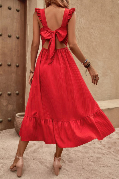 Sleeveless Ruffle Cross Open Back Knot Fit Dress - Tigbul's Variety Fashion Shop
