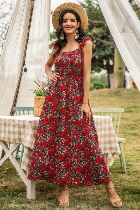 Sleeveless Floral Low Neck Max Dress - Tigbul's Variety Fashion Shop