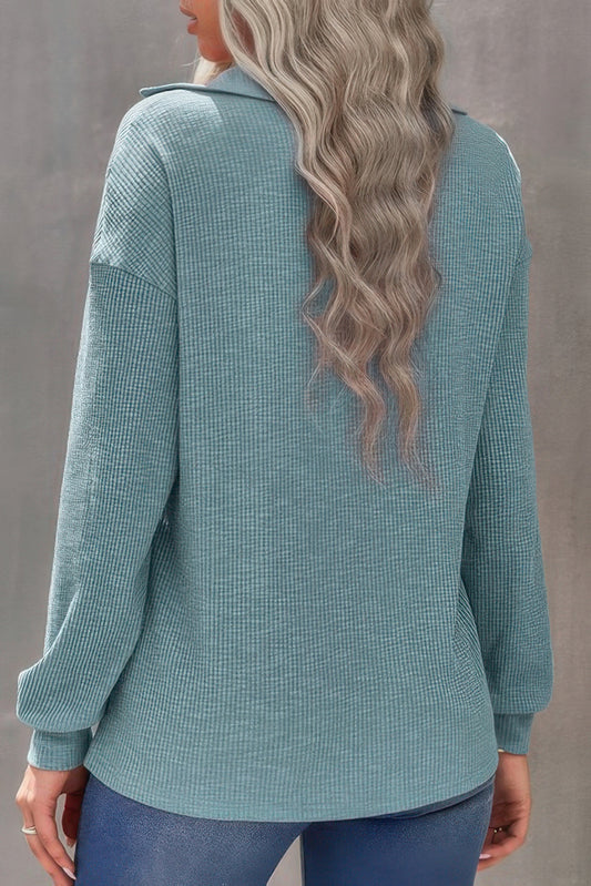 Half Zip Long Sleeve Solid Knit Top - Tigbul's Variety Fashion Shop