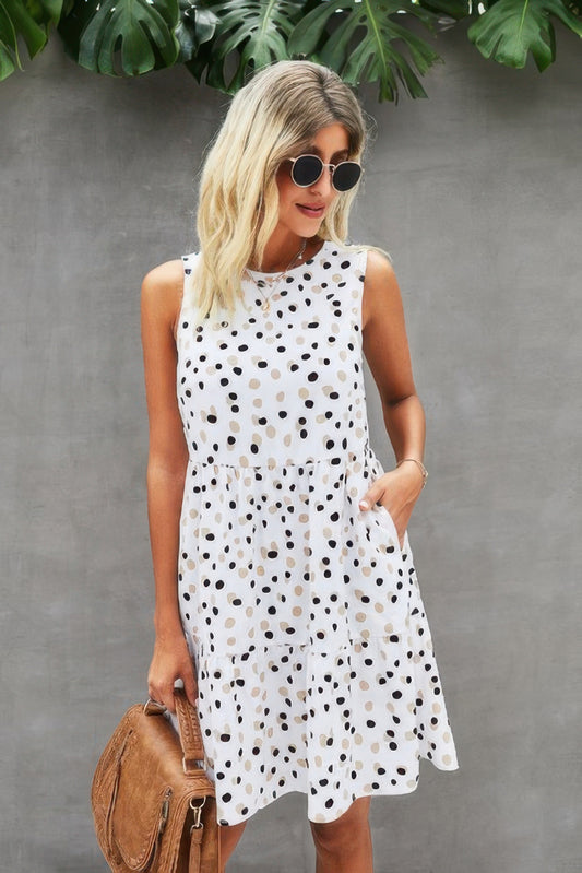 Sleeveless Polka Dot Loose Dress - Tigbul's Variety Fashion Shop