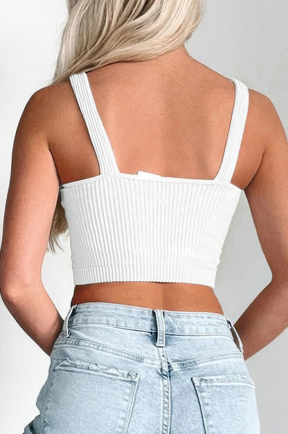 Solid V Neck Elastic Sleeveless High Waist Top - Tigbul's Variety Fashion Shop