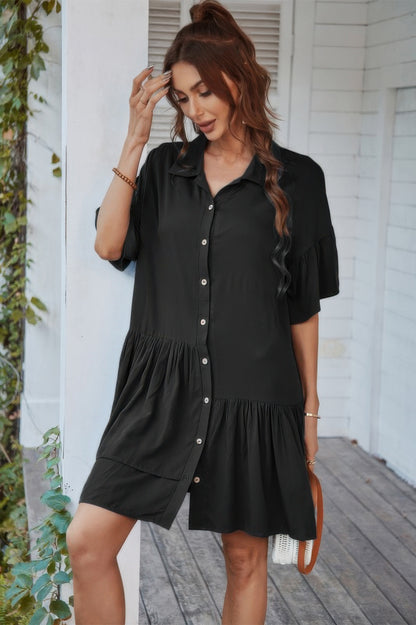 V Neck Solid Tunic Dress - Tigbul's Variety Fashion Shop