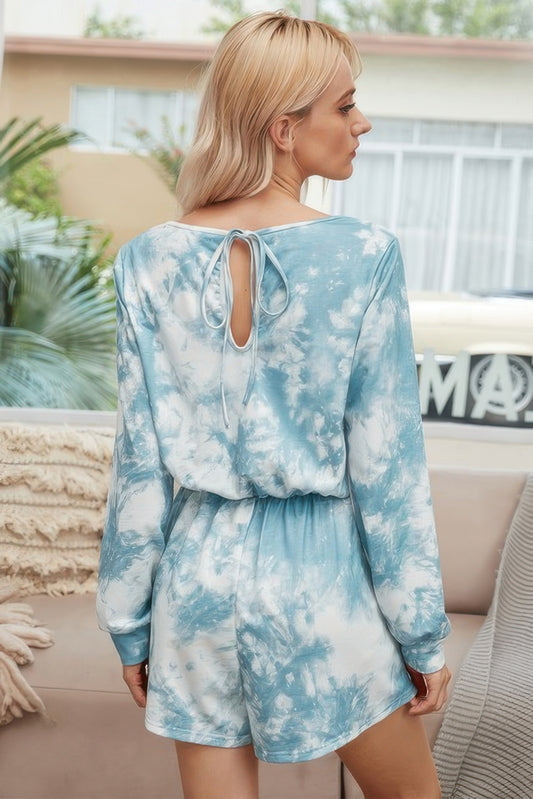 Tie Dye Round Neck Drawstring Romper - Tigbul's Variety Fashion Shop
