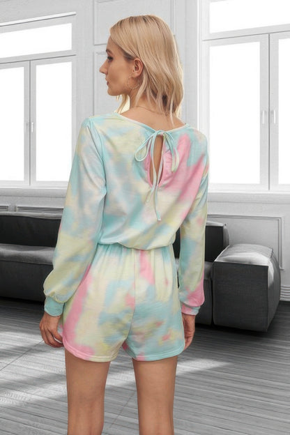 Tie Dye Round Neck Drawstring Romper - Tigbul's Variety Fashion Shop
