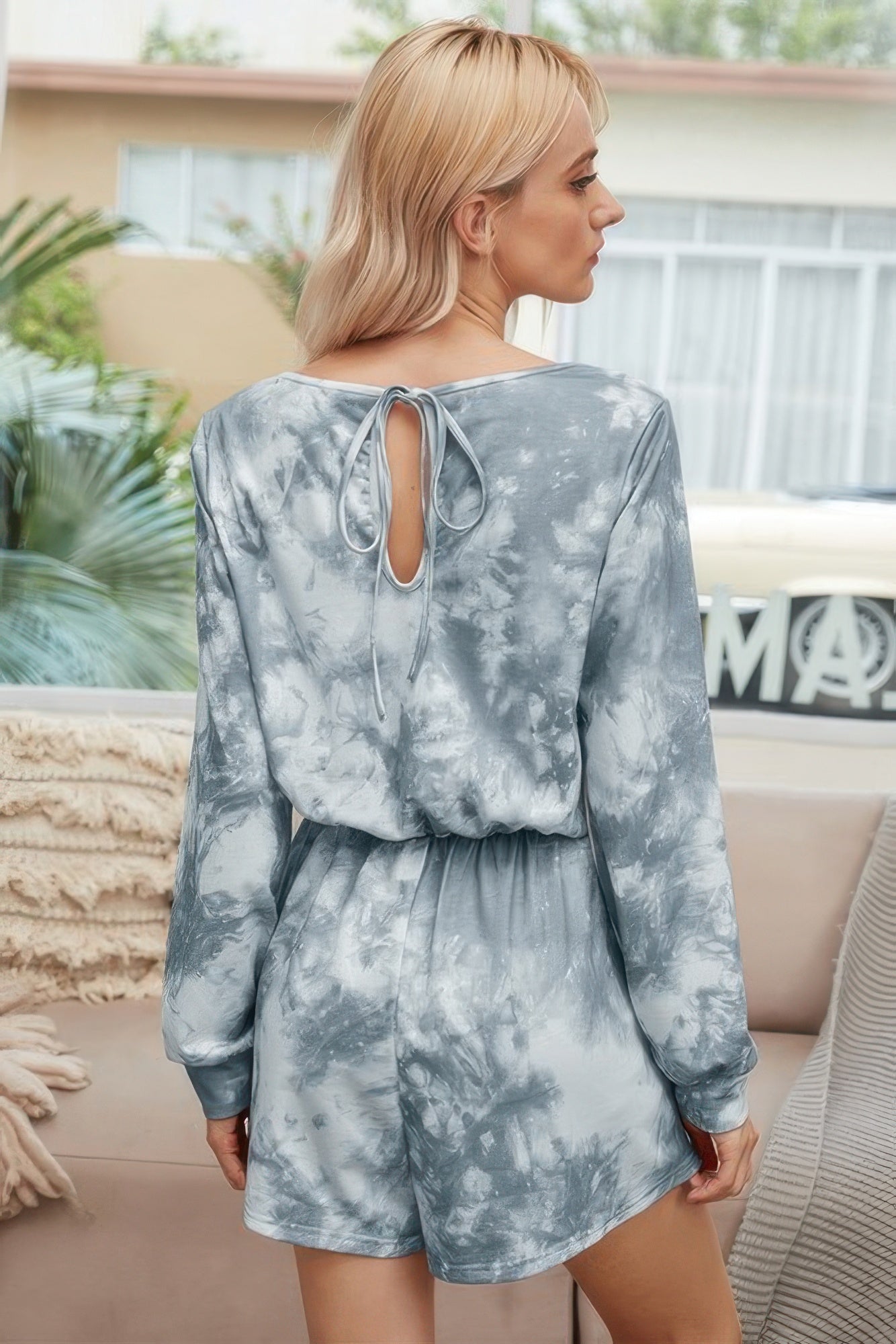 Tie Dye Round Neck Drawstring Romper - Tigbul's Variety Fashion Shop