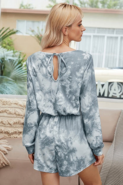 Tie Dye Round Neck Drawstring Romper - Tigbul's Variety Fashion Shop