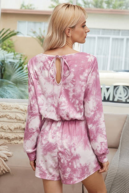 Tie Dye Round Neck Drawstring Romper - Tigbul's Variety Fashion Shop