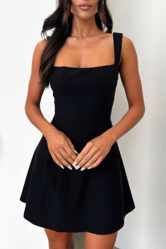 Solid Sleeveless Fit Wide Strap A Line Dress - Tigbul's Variety Fashion Shop