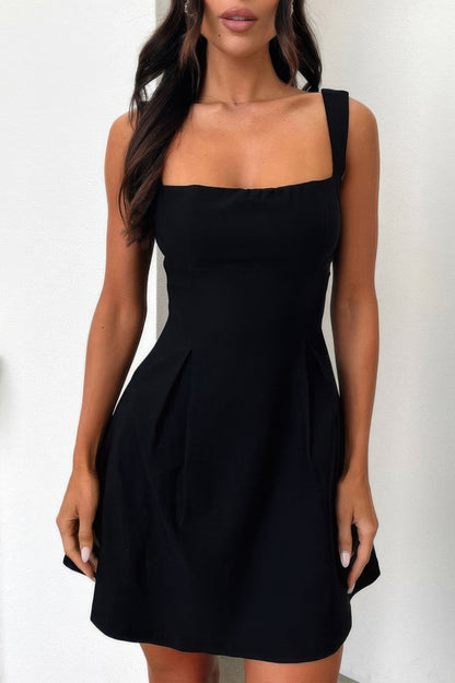 Solid Sleeveless Fit Wide Strap A Line Dress - Tigbul's Variety Fashion Shop