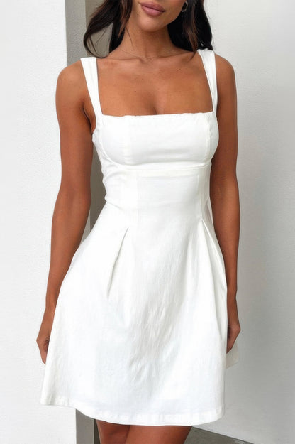Solid Sleeveless Fit Wide Strap A Line Dress - Tigbul's Variety Fashion Shop