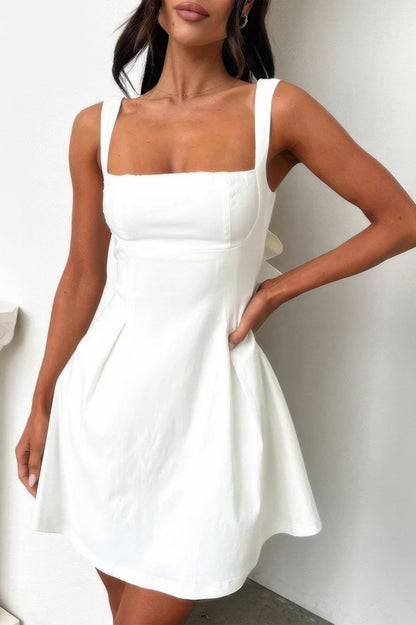 Solid Sleeveless Fit Wide Strap A Line Dress - Tigbul's Variety Fashion Shop