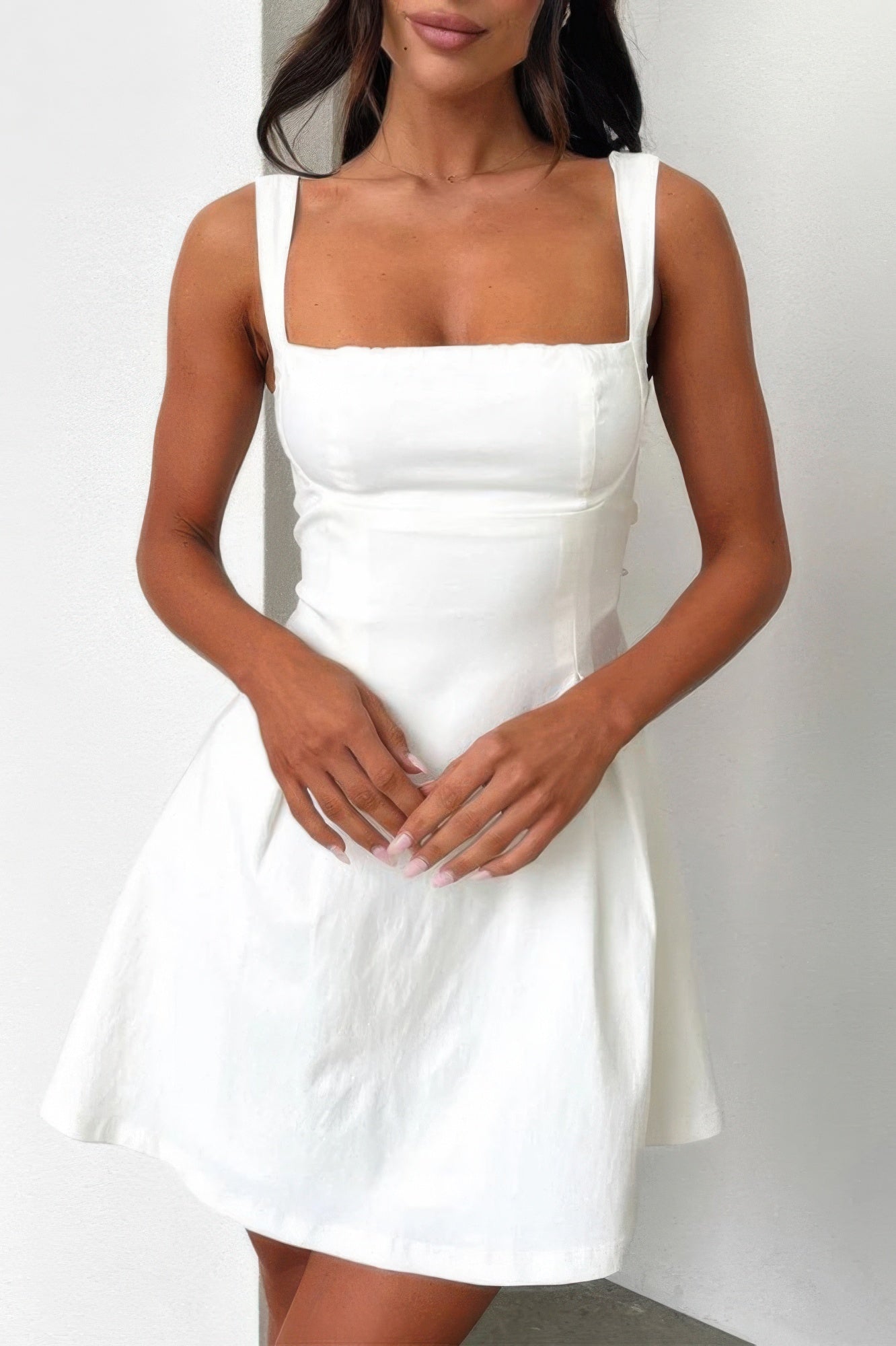 Solid Sleeveless Fit Wide Strap A Line Dress - Tigbul's Variety Fashion Shop