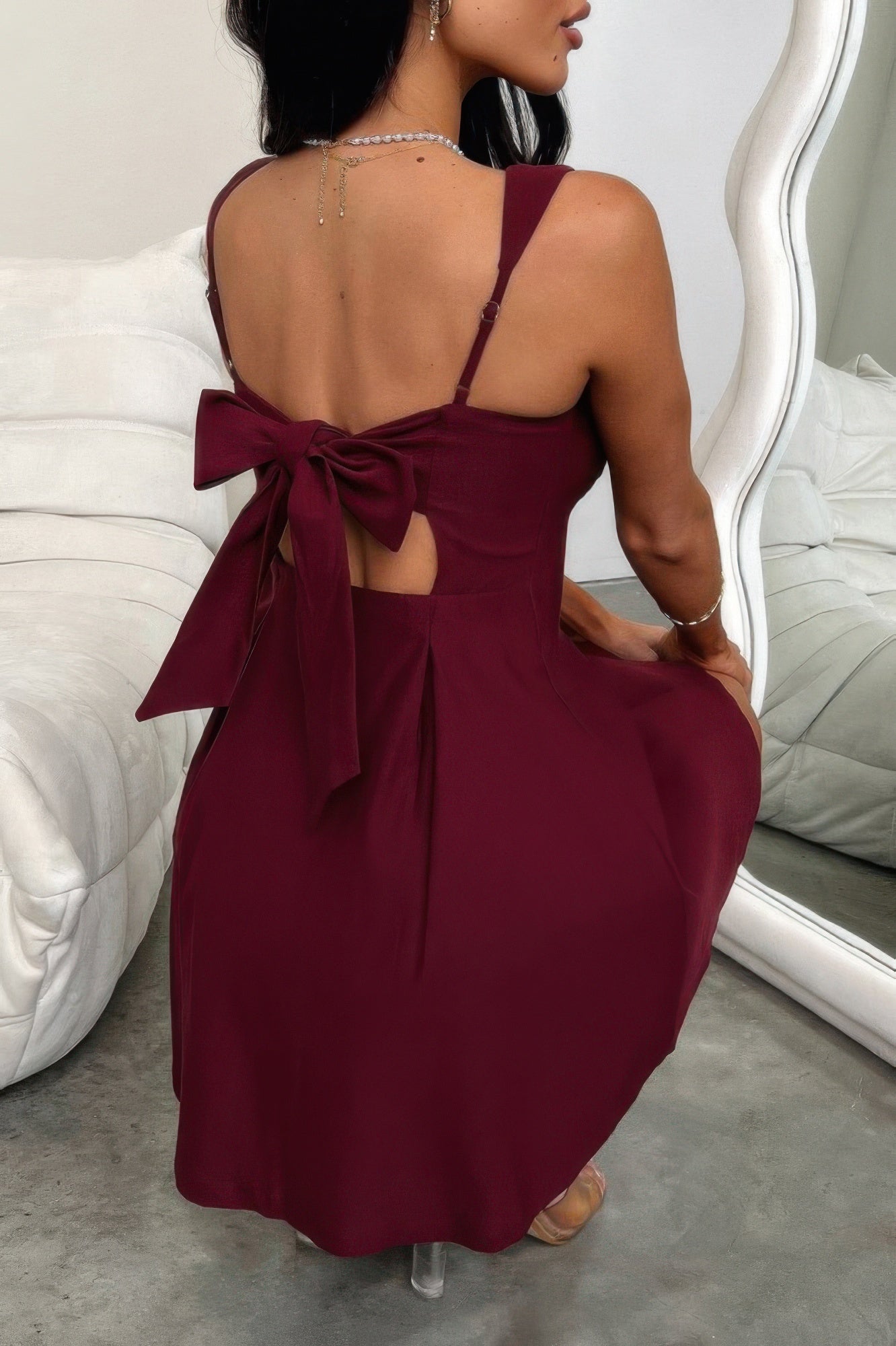 Solid Sleeveless Fit Wide Strap A Line Dress - Tigbul's Variety Fashion Shop