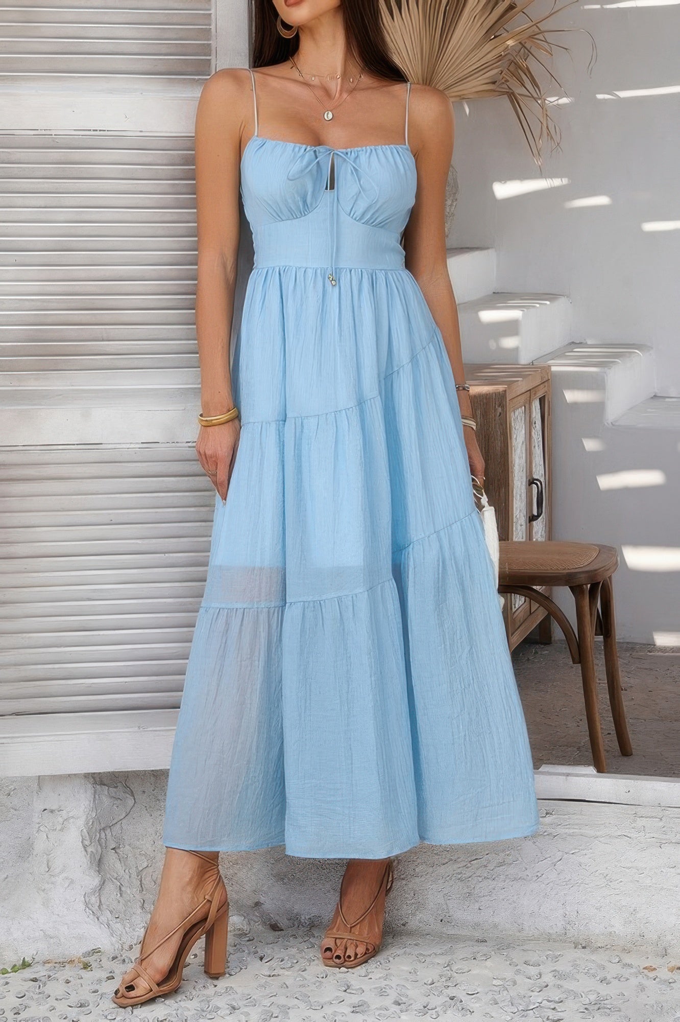 Solid Sleeveless Smocked Tiered Maxi Cami Dress - Tigbul's Variety Fashion Shop