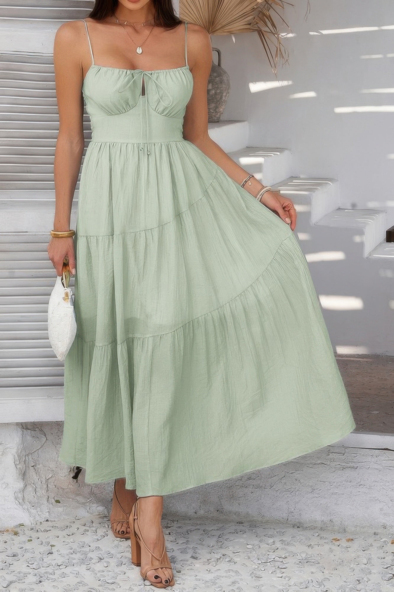 Solid Sleeveless Smocked Tiered Maxi Cami Dress - Tigbul's Variety Fashion Shop
