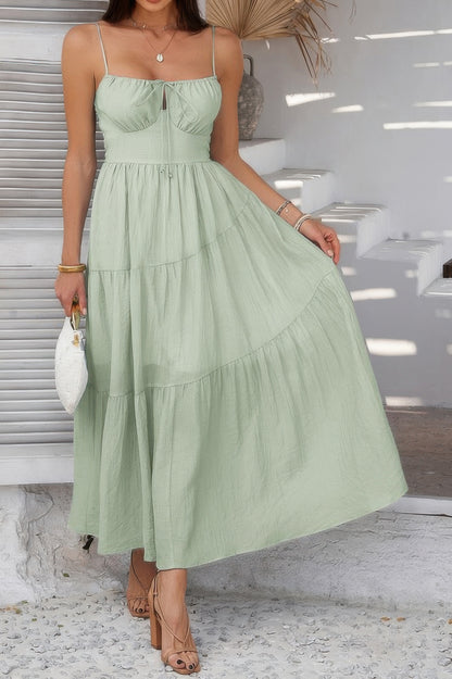 Solid Sleeveless Smocked Tiered Maxi Cami Dress - Tigbul's Variety Fashion Shop