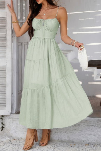 Solid Sleeveless Smocked Tiered Maxi Cami Dress - Tigbul's Variety Fashion Shop
