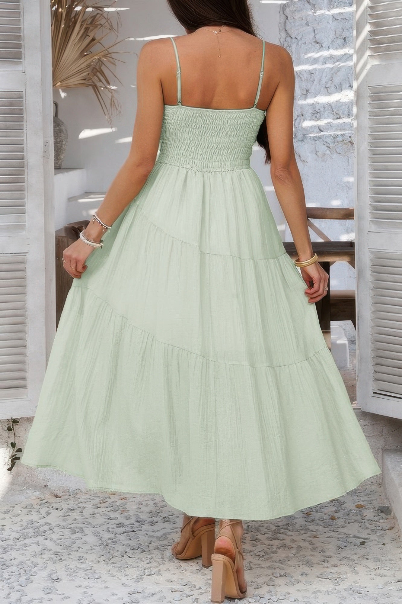 Solid Sleeveless Smocked Tiered Maxi Cami Dress - Tigbul's Variety Fashion Shop