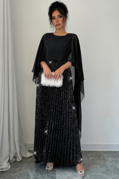 Solid Elegant Sequin Satin Knit Party Long Dress - Tigbul's Variety Fashion Shop